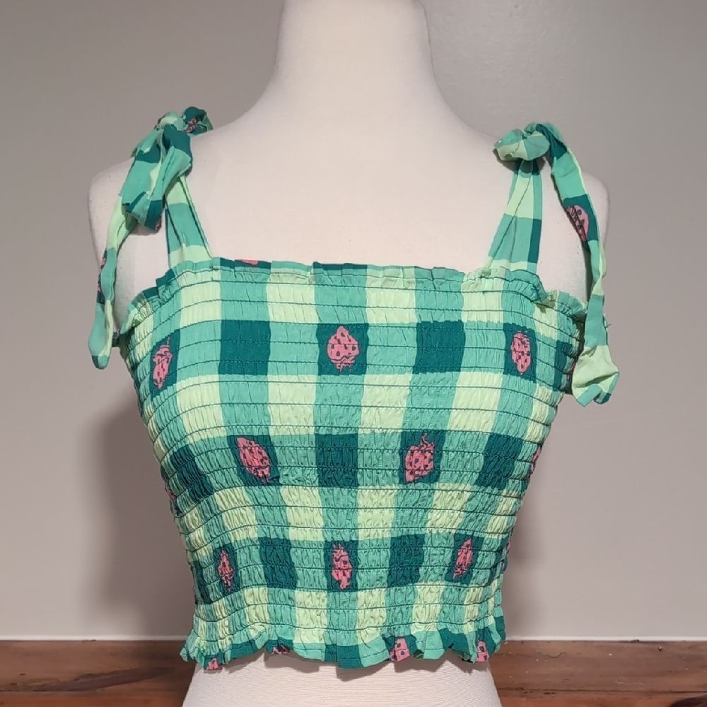 BP Green and White Smocked Crop Tank Top